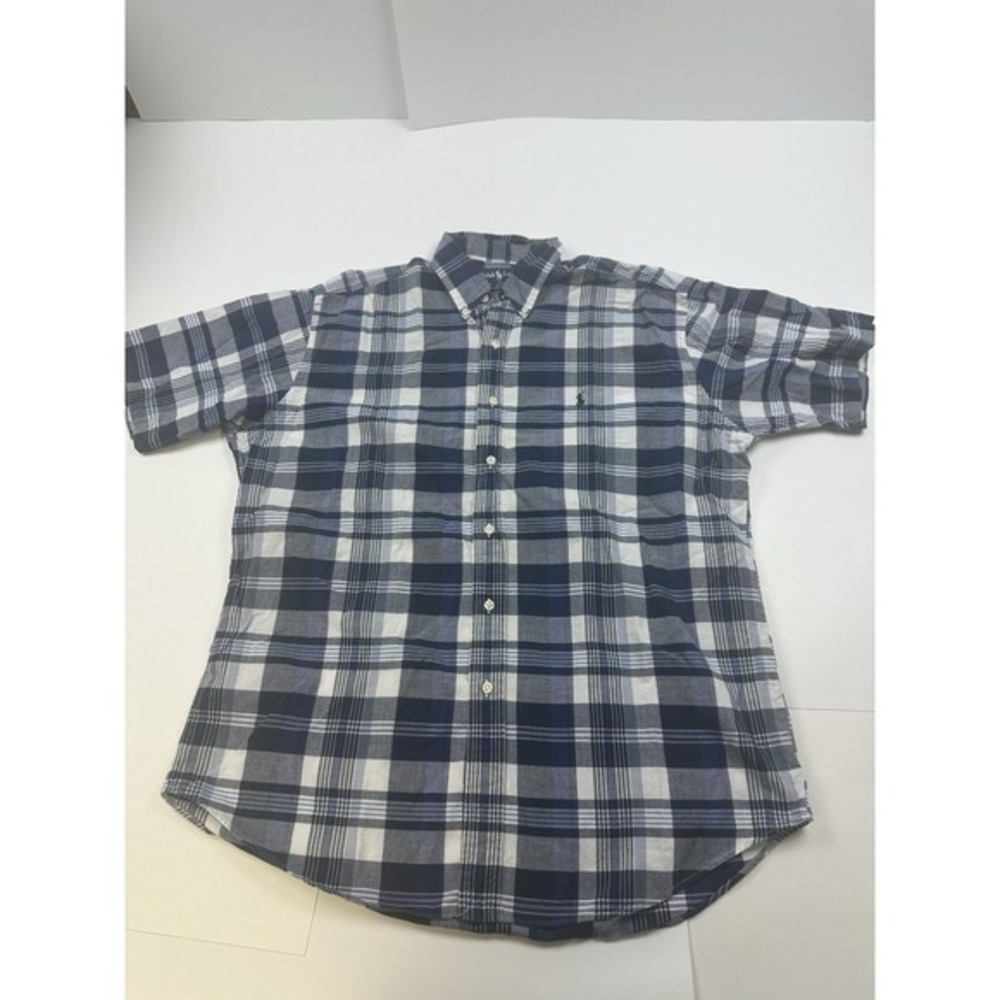 Ralph Lauren Blake Shirt Mens Large Blue Plaid Short‎ Sleeve Button Down Cotton